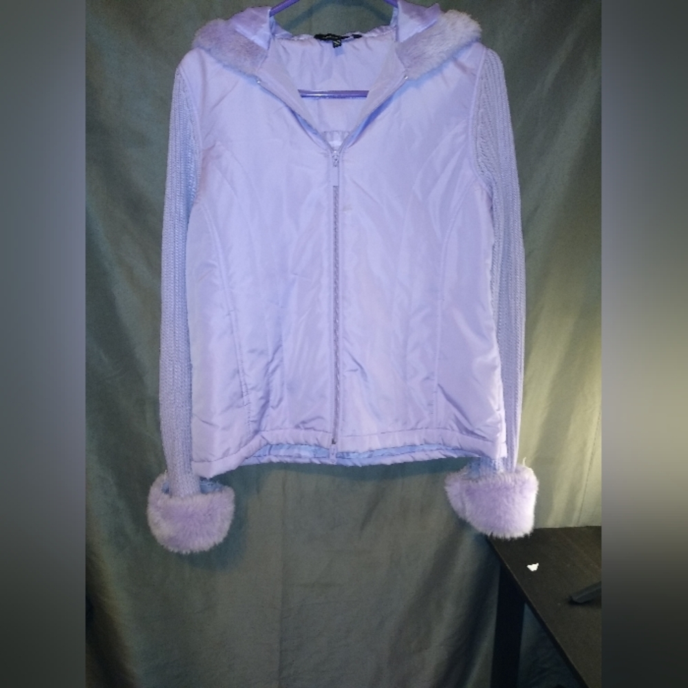 Carolyn Taylor lilac purple faux fur trim jacket
